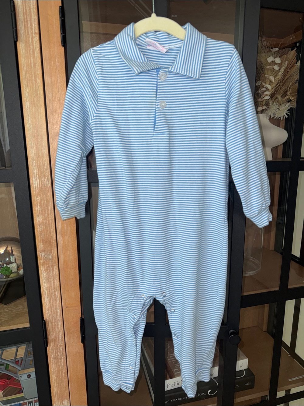 Stitchy Fish striped coverall romper polo Henley collar baby toddler boy onesie